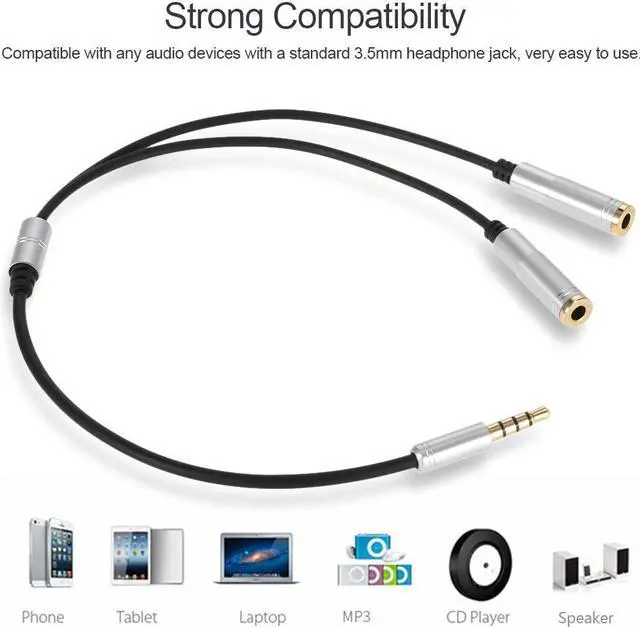 Alt view image 4 of 6 - 1Pcs 3.5mm Audio Splitter Cable AUX Stereo 1 Male to 2 Female Headphone Extension Cable Adapter for Smart Phone Tablet PC Laptop