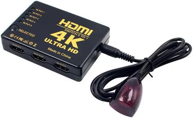 Alt view image 5 of 6 - 1Pcs 3D 5 Port 4K HDMI Adapter Switcher Switch Selector Splitter Hub iR Remote USB to 3.5mm Jack Cable