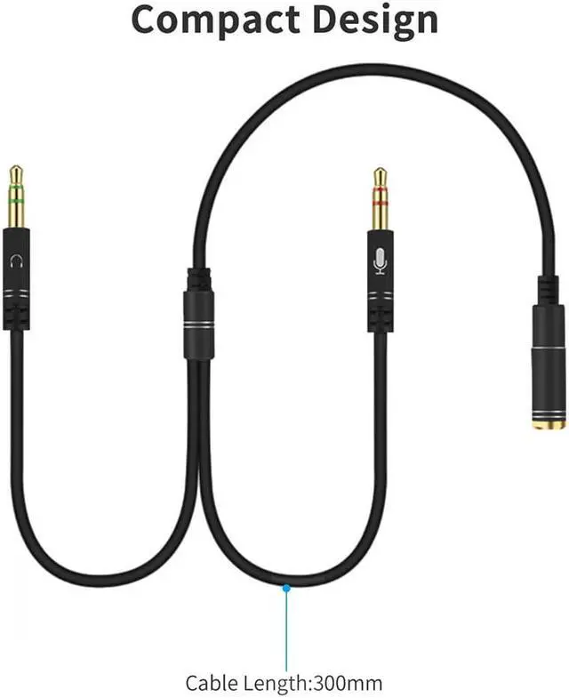 Alt view image 2 of 6 - 1Pcs 3.5mm Audio Y Splitter Cable 1 Female to 2 Male Adapter Headphone Microphone Cord Gold Plated for Headphone to PC Converter