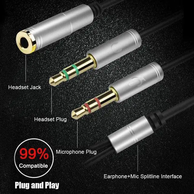 Alt view image 4 of 5 - 1Pcs Audio Adapter Splitter AUX Extension Cable Jack Microphone Headphone Earphone + Mic Splitter Cable 1 Female to 2 Male
