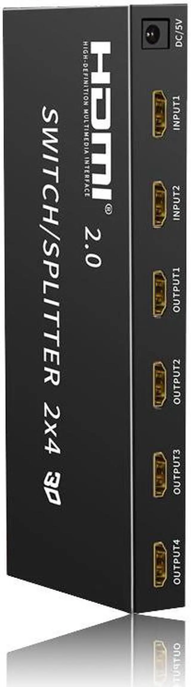 Alt view image 6 of 6 - 1Pcs Multimedia HDMI 2x4 (2 in 4 out) + Audio Extractor HDMI Switch @ Splitter 4K 3D 1080P Converter Adapter With IR Remote Control
