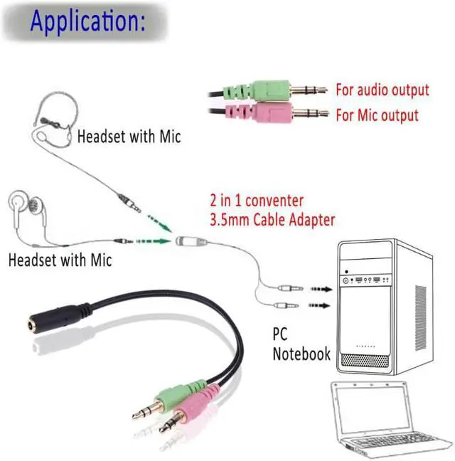 Alt view image 2 of 6 - 5pcs 3.5mm Earphone Adapter Converter Cable Stereo Audio Female to 2 Male Headphone Mic Y Splitter Cable Adapter to PC Adapter