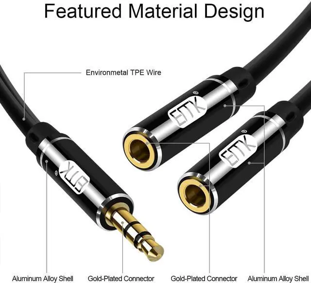 Alt view image 5 of 6 - 1Pcs EMK 3.5mm AUX Splitter Cable 1 male to 2 female Audio Cable Headphone Splitter Audio Extension 3.5mm Cable Adapter Phone MP3/4