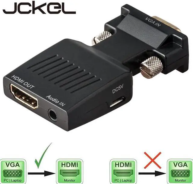 Main image of 1Pcs JCKEL 1080P VGA Male to HDMI Female Scaler Adapter Connector Cable with Audio 3.5 Aux Converter Video Splitter for PC TV Monitor