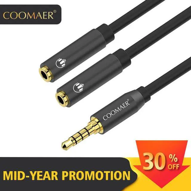 Main image of 1Pcs Jack 3.5mm headphone splitter supports both headphone microphone 3.5mm 1 male to 2 female headphone audio splitter adapter