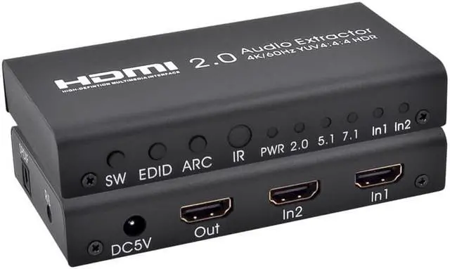 Main image of 1Pcs HDMI2.0 Audio Extractor Splitter 2in 1out 4K@60Hz YUV 4:4:4 HDR For HDTV DVD Player, Blu Ray Player, Network Player, Set Top B