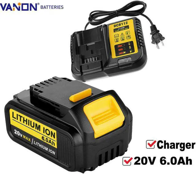 Main image of New For Dewalt 20V Lithium 6.0Ah Max XR DCB200 DCB206-2 DCB205 Battery and DCB112 Charger