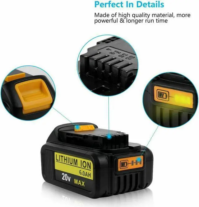 Alt view image 3 of 7 - 2Pack For Dewalt 20V Lithium 6.0Ah Max XR DCB200 DCB206-2 DCB205 Battery and DCB112 Charger