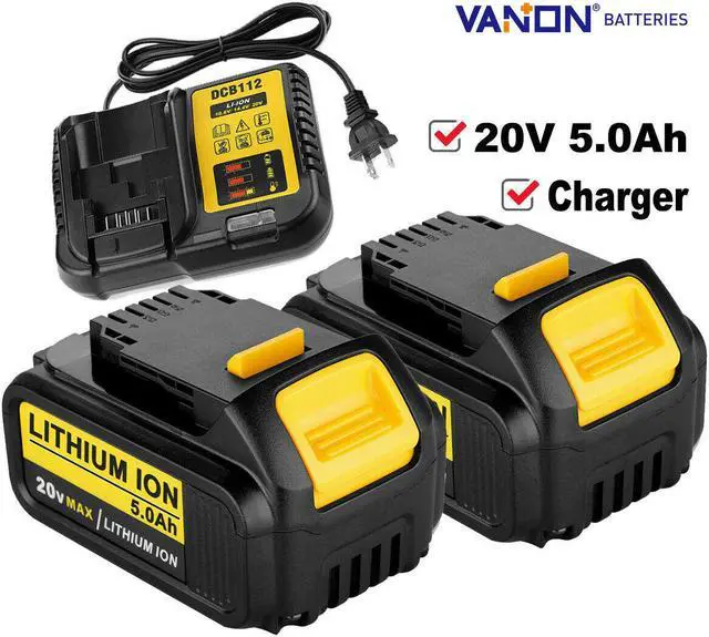 Main image of 2Pack 20V MAX 5.0Ah XR Lithium Ion Battery for DEWALT DCB205 DCB200 DCB206 DCB204 and DCB112 Charger