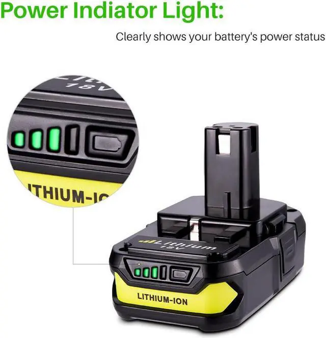 Alt view image 2 of 7 - Vanon 2Pack 3.6Ah 18Volt P102 Lithium-Ion P108 Battery For Ryobi 18V One+ Plus P103 P104 P105 P107 P109 P122