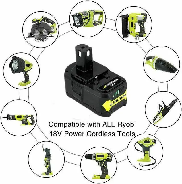 Alt view image 4 of 7 - Vanon 6.0Ah For Ryobi P108 P106 18V One+Plus High Capacity Lithium Battery and P117 Charger