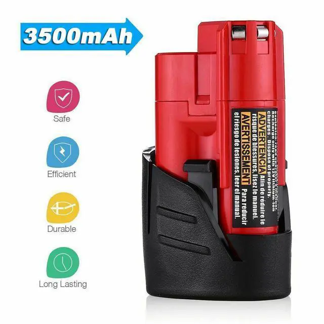 Alt view image 3 of 7 - VANON For Milwaukee M12 Lithium 12V 3.5Ah Compact Battery Pack 48-11-2420 48-11-2430 48-11-2402 48-11-2401 48-11-2411 Cordless