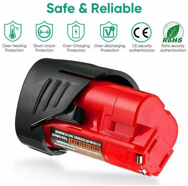 Alt view image 4 of 7 - VANON For Milwaukee M12 Lithium 12V 3.5Ah Compact Battery Pack 48-11-2420 48-11-2430 48-11-2402 48-11-2401 48-11-2411 Cordless