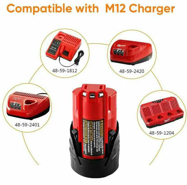 Alt view image 5 of 7 - VANON For Milwaukee M12 Lithium 12V 3.5Ah Compact Battery Pack 48-11-2420 48-11-2430 48-11-2402 48-11-2401 48-11-2411 Cordless