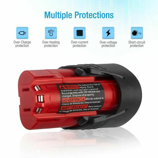 Alt view image 6 of 7 - VANON For Milwaukee M12 Lithium 12V 3.5Ah Compact Battery Pack 48-11-2420 48-11-2430 48-11-2402 48-11-2401 48-11-2411 Cordless