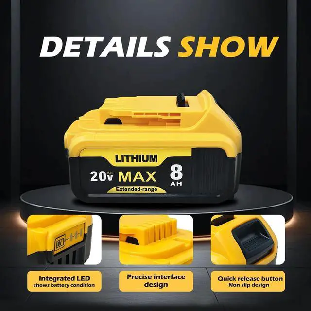 Alt view image 3 of 5 - VANON 20V MAX 8.0Ah Lithium Ion Battery for DEWALT DCB204 DCB205 DCB206 DCB205-2