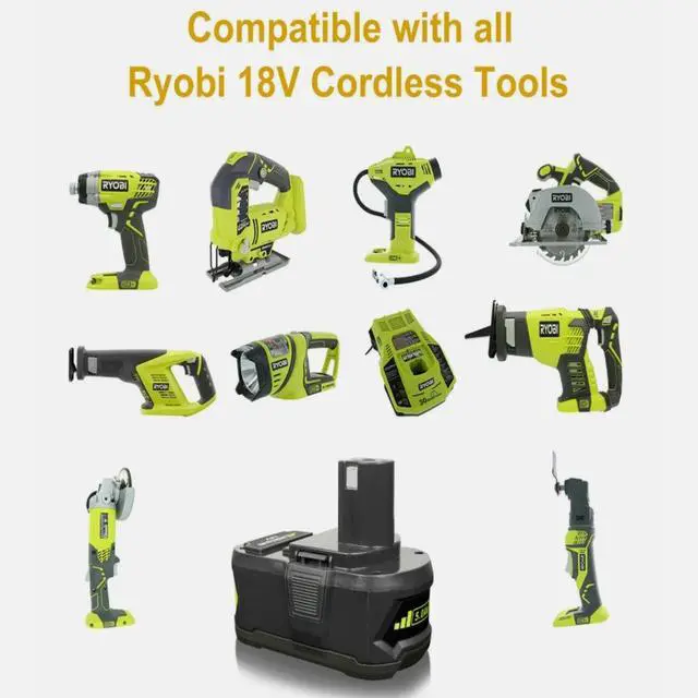 Alt view image 2 of 5 - Vanon 2X 5.0Ah Battery & Charger for Ryobi P108 P106 18V One+Plus High Capacity Lithium Battery P102 P103 P104 P105 P107 P109