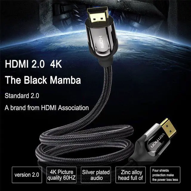 Alt view image 2 of 7 - HDMI 2.0 Cable, VENTION High Speed HDMI 2.0 4K Ultra HD Silver Cable Supports Ethernet, Xbox Play Station, PS3, PS4, PC, TV (2m/6.5ft, Black)