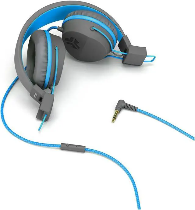 Alt view image 2 of 8 - JLAB Gray/Blue NEONHP-GRYBLU-BOX Neon On Ear Headphones with Universal Mic