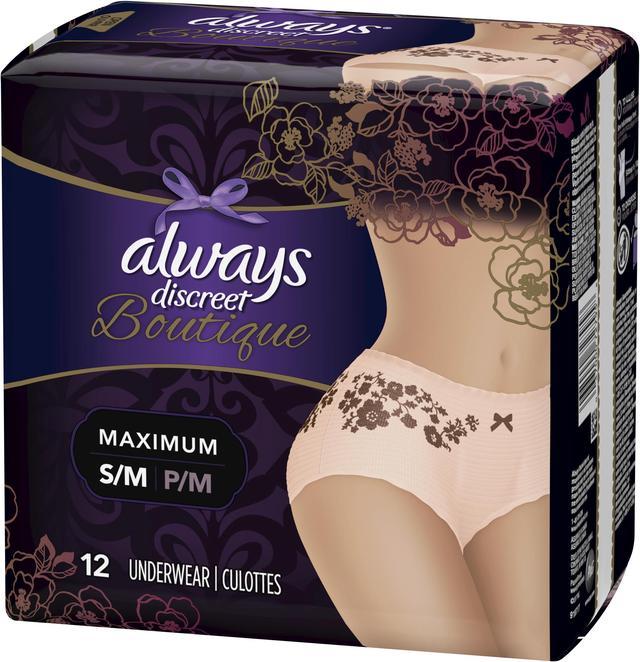 always discreet boutique, incontinence underwear for women, maximum  protection, small/medium, 12 count 
