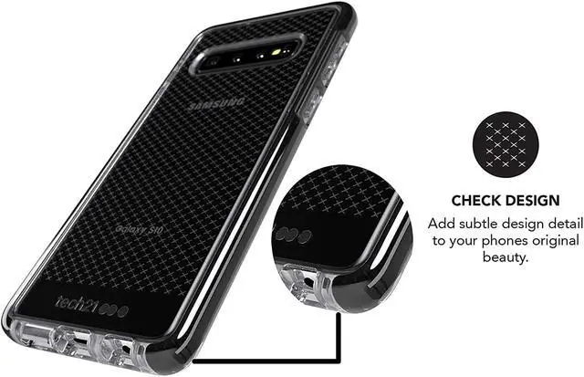 Alt view image 5 of 5 - tech21  evo check  for samsung galaxy s10  mobile phone case with a unique check pattern  thin and light cellphone case  phone casing for drop protection of 12ft or 3.6m smokey/black