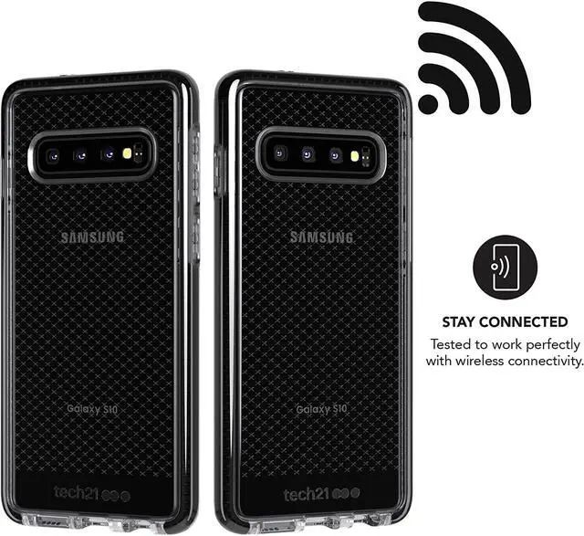 Alt view image 4 of 5 - tech21  evo check  for samsung galaxy s10  mobile phone case with a unique check pattern  thin and light cellphone case  phone casing for drop protection of 12ft or 3.6m smokey/black