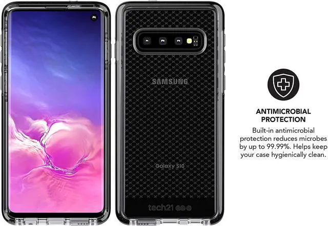 Alt view image 2 of 5 - tech21  evo check  for samsung galaxy s10  mobile phone case with a unique check pattern  thin and light cellphone case  phone casing for drop protection of 12ft or 3.6m smokey/black