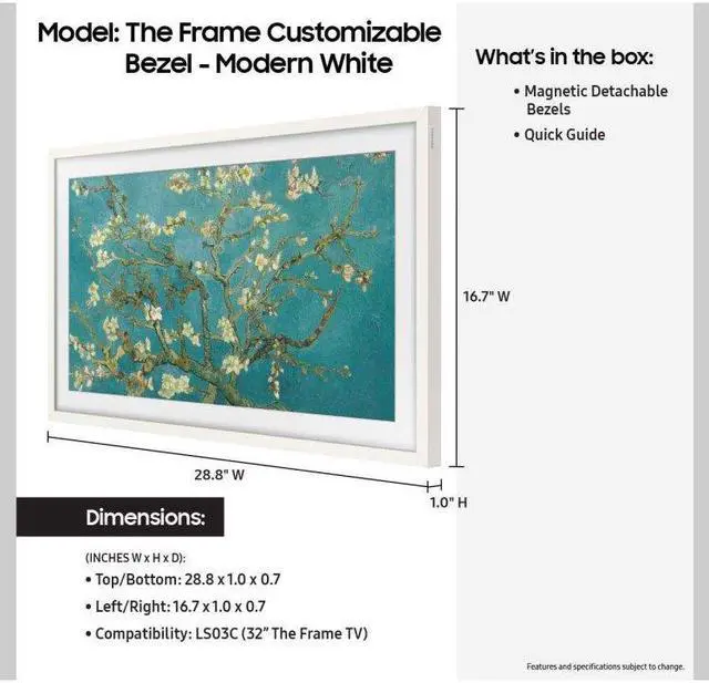 Alt view image 5 of 6 - Samsung (2023) 32" The Frame Customizable Bezel In Modern White - VG-SCFC32TWBZA