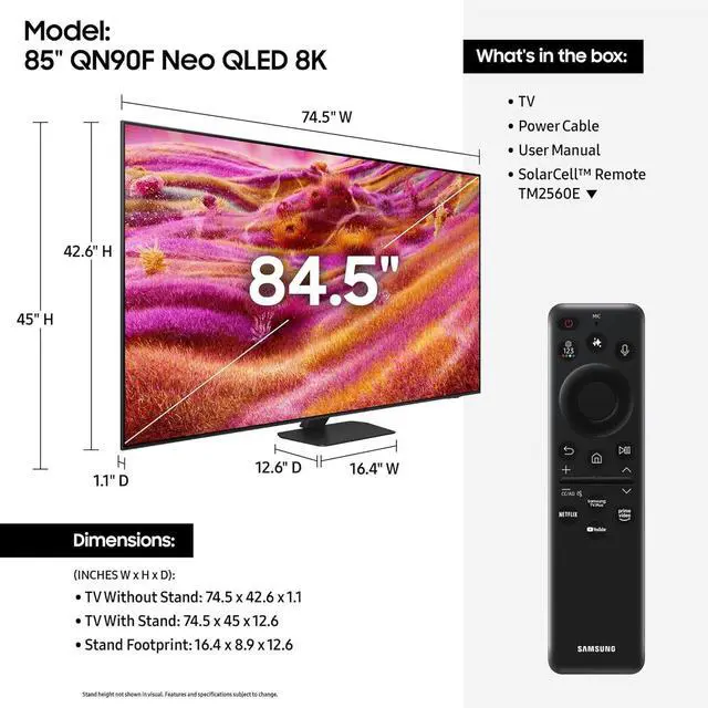 Alt view image 2 of 7 - Samsung QN85QN90F 85 inch Class QN90F Series Neo QLED 4K Vision AI Mini LED Smart TV