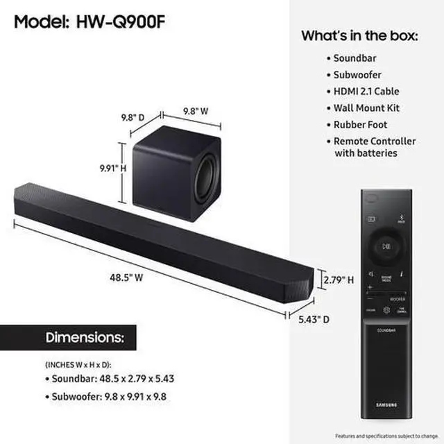 Alt view image 4 of 5 - Samsung Q Series Soundbar 7.1.2 Channel with Subwoofer - HW-Q900F/ZA