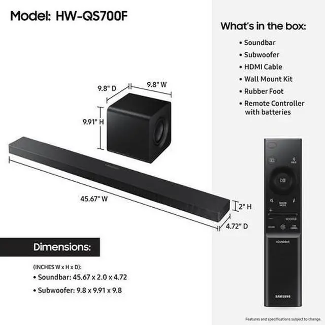 Alt view image 5 of 12 - Samsung Q-series Soundbar HW-QS700F 3.1.2CH Wireless Smart Sound Bar and Subwoofer (2025) - Titan Black