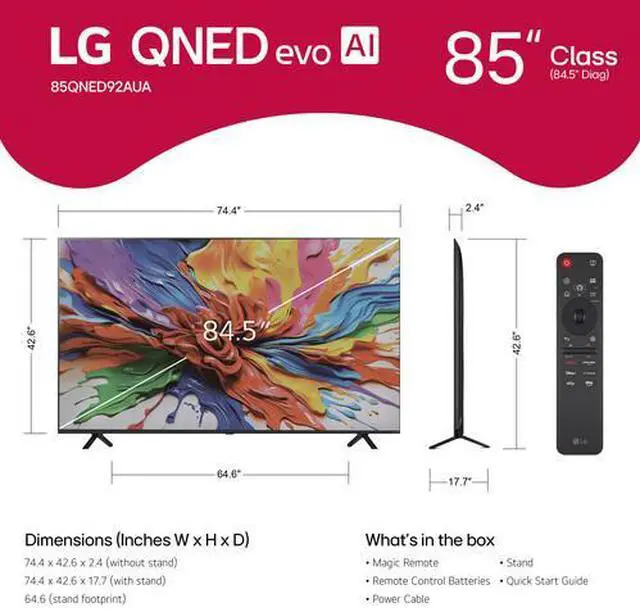 Alt view image 3 of 7 - LG QNED92A Series TV 85-Inch Mini LED 4K Smart with evo AI in Black - 85QNED92AUA