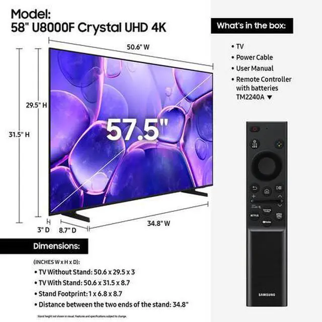 Main image of Samsung Crystal UHD U8000F 58-Inch 4K Smart TV in Black - UN58U8000FFXZA