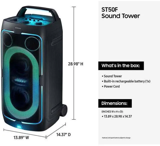 Alt view image 3 of 6 - Samsung MX-ST50F 240W Sound Tower Portable Party Speaker with Built-in Battery & Wheels - Black