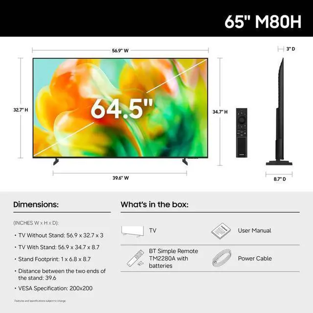 Alt view image 5 of 5 - Samsung M80H Mini LED 4K UHD Smart TV 65-Inch with Samsung Vision AI - UN65M80HAFXZA