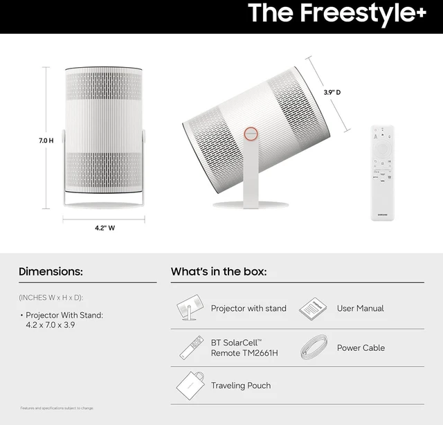 Alt view image 3 of 5 - SAMSUNG 30 - 100 Class The Freestyle+ LFF3H Portable AI Smart Projector (2026 Model), FHD, On-the-Go Entertainment, Real-time Focus SP-LFF3HLAXXZA