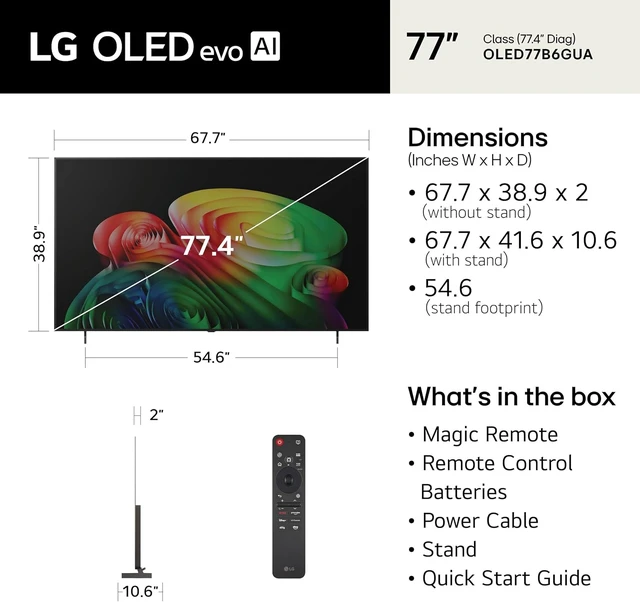 Alt view image 4 of 4 - LG 77-Inch OLED AI 4K B6 Series Smart TV, 2026 Model