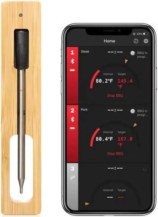 Main image of Wireless Meat Thermometer Bluetooth Max 164ft Range on BBQ Grill  APP Smart Digital Bluetooth Wireless Cooking Thermometer with More Menus of Meats for Meat in The Kitchen Stove Top Grilling