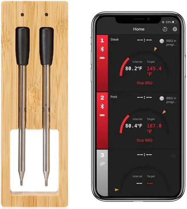 Main image of 2PIN Wireless Meat Thermometer with APP 5.2 Bluetooth, 160FT Range Wireless Smart Meat Thermometer, Smart Cooking Thermometer for Oven, Grilling, Smokers, BBQ