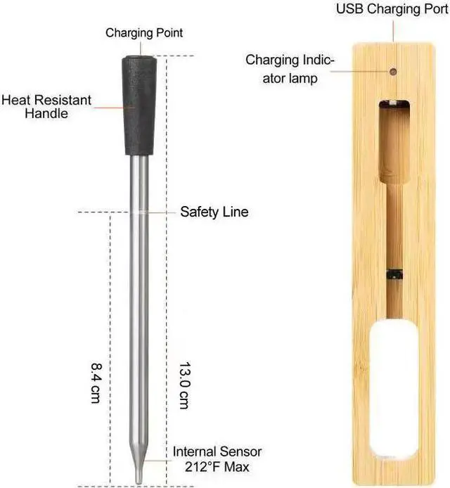 Alt view image 5 of 7 - 2PIN Wireless Meat Thermometer with APP 5.2 Bluetooth, 160FT Range Wireless Smart Meat Thermometer, Smart Cooking Thermometer for Oven, Grilling, Smokers, BBQ