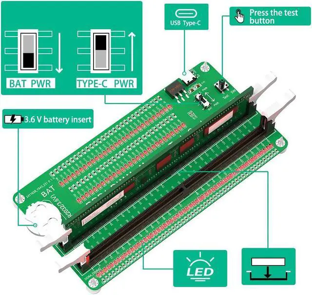 Alt view image 4 of 6 - ddr4 Memory Tester, Desktop Computer DDR4 Memory Test Card with LED Indicators and USB Type C Cable