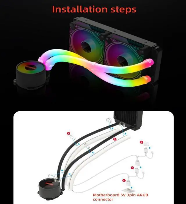 Alt view image 6 of 6 - ARGB LED Tube Sleeve, 5V 3Pin RGB LED, 360° Panoramic Soft Light Water Cooling Tube with Programmable 16.8 Million Colors for PC Water Cooling System - 34.5cm