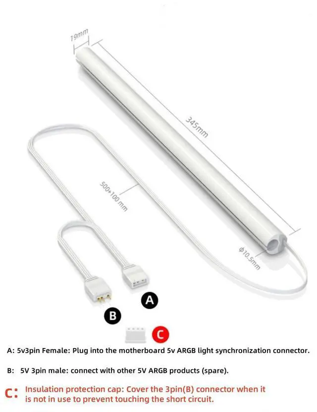 Alt view image 2 of 6 - ARGB LED Tube Sleeve, 5V 3Pin RGB LED, 360° Panoramic Soft Light Water Cooling Tube with Programmable 16.8 Million Colors for PC Water Cooling System - 34.5cm