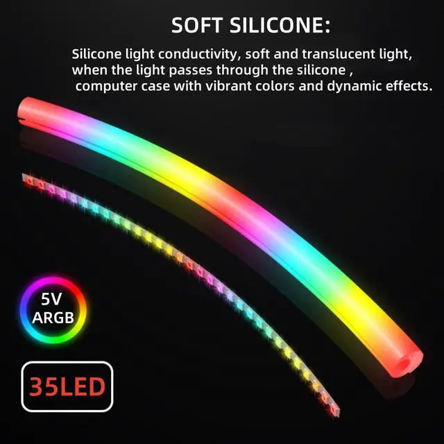 Alt view image 3 of 6 - ARGB LED Tube Sleeve, 5V 3Pin RGB LED, 360° Panoramic Soft Light Water Cooling Tube with Programmable 16.8 Million Colors for PC Water Cooling System - 34.5cm