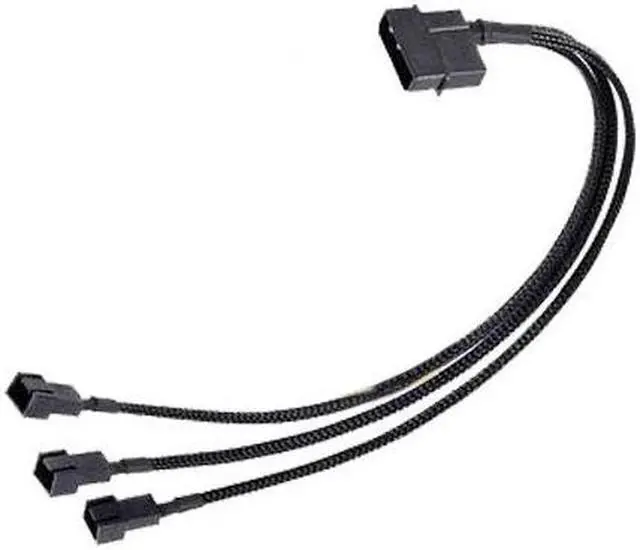 Alt view image 2 of 3 - 2Pcs Molex to 3 x 3 pin Fan 20cm Y Splitter Power Cable 12v Black Sleeved
