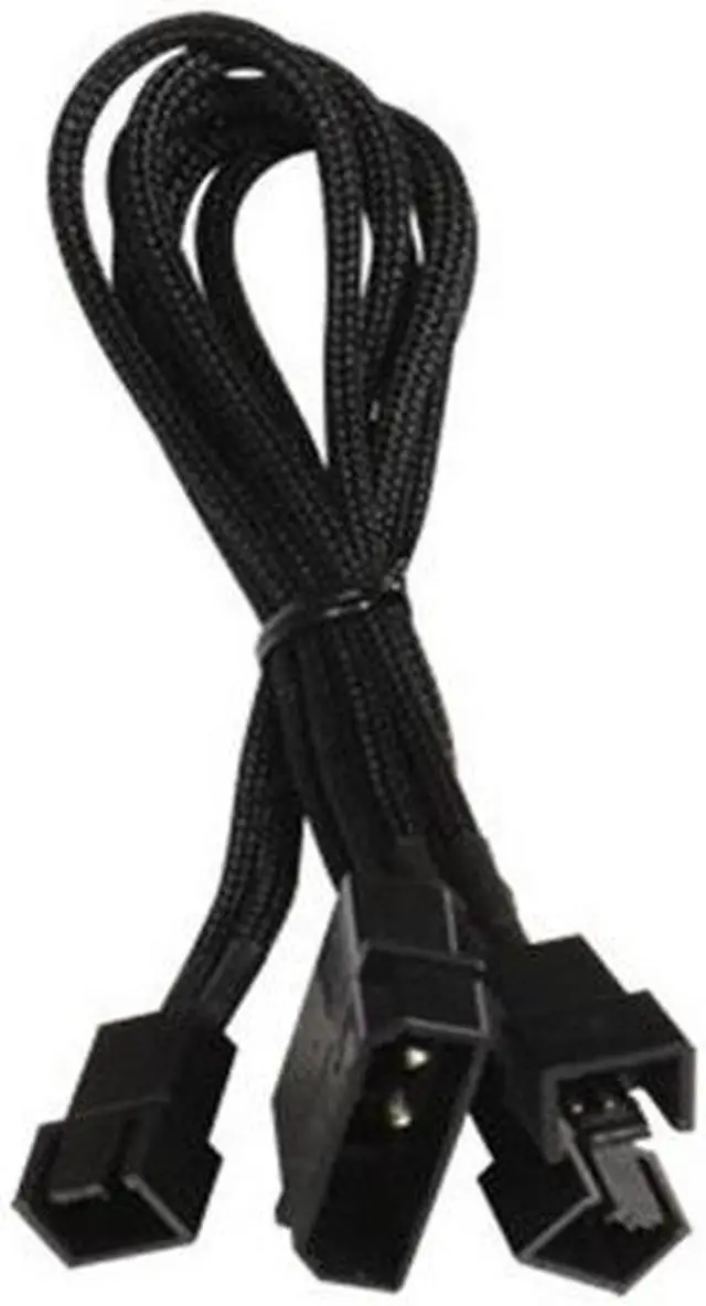 Alt view image 3 of 3 - 2Pcs Molex to 3 x 3 pin Fan 20cm Y Splitter Power Cable 12v Black Sleeved