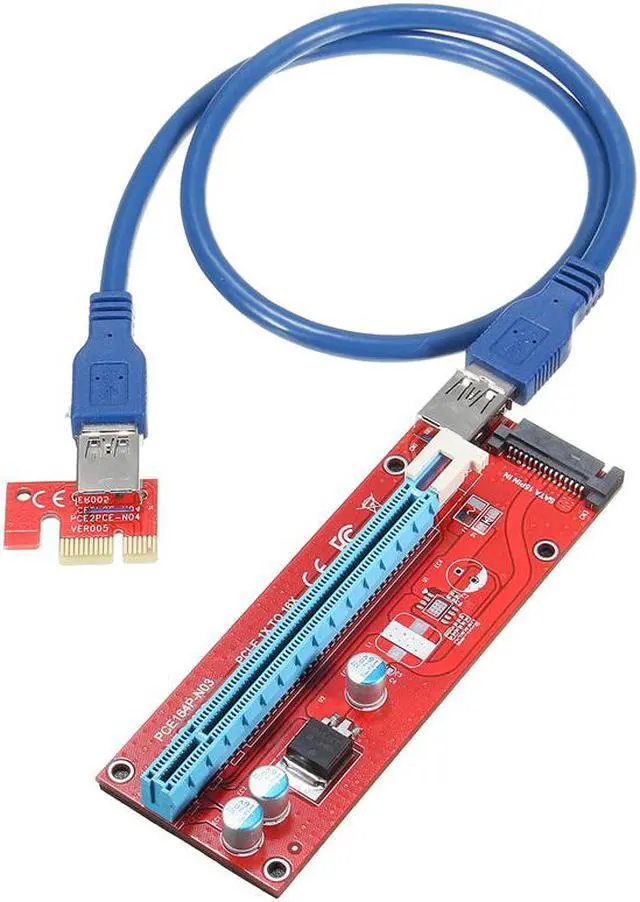 Alt view image 3 of 5 - PCI-E 16X to 1X Adapter USB3.0 Riser Cable Flexible Extension Cable with SATA 15pin power