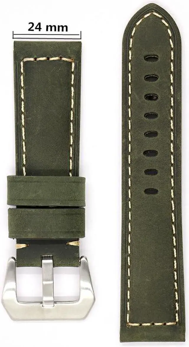 Main image of XIUMEI Dark green 22mm 24mm Genuine Leather Wristwatch Watch Band Vintage Strap for Men with Stainless Buckle