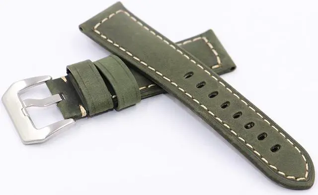 Alt view image 5 of 5 - XIUMEI Dark green 22mm 24mm Genuine Leather Wristwatch Watch Band Vintage Strap for Men with Stainless Buckle