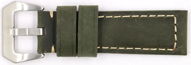 Alt view image 2 of 5 - XIUMEI Dark green 22mm 24mm Genuine Leather Wristwatch Watch Band Vintage Strap for Men with Stainless Buckle